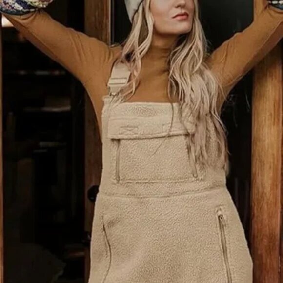 Mountain Cabin Khaki/Beige Fleece Overalls - Picture 3 of 10